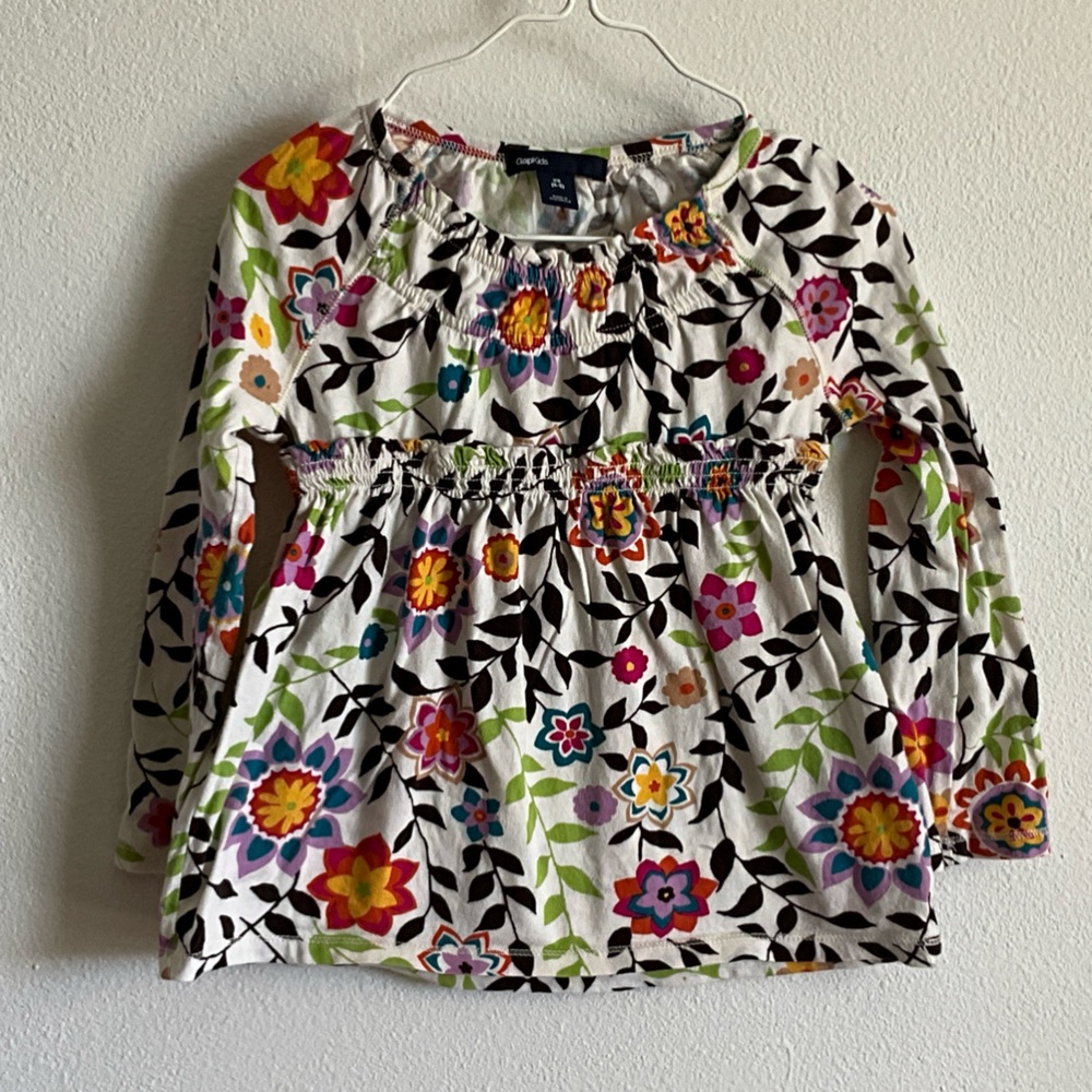 Vintage GAP Kids Floral Long Sleeve Blouse Tee - Multicolor XS 4 5 autumn fall